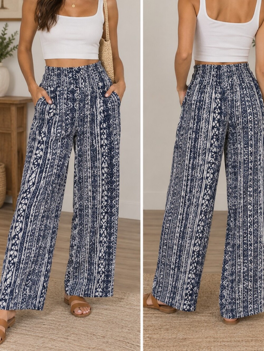Three Dots: Rayon Pants - Navy/White - Size XL